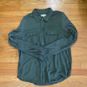 Ultra Flirt Button Down Shirt Women’s XL Green Long Sleeve Top Pockets Collared